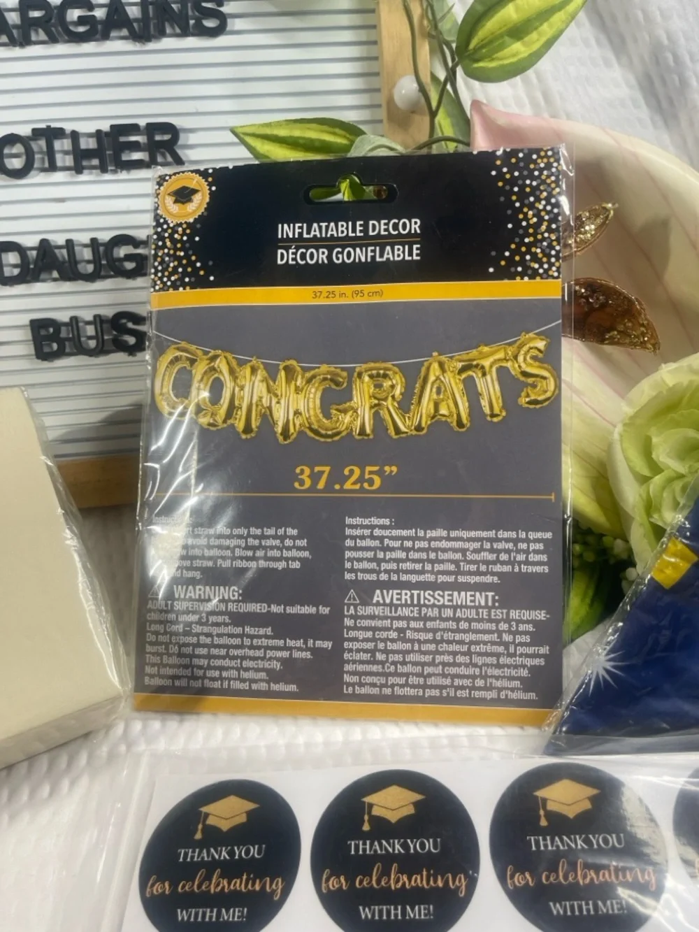 Graduation Party Decor Bundle Congrats Banner Tablecloth Napkins Stickers